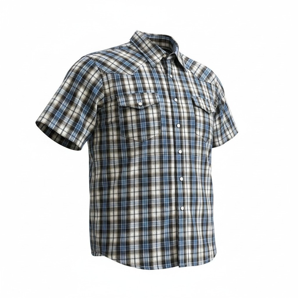 Wrangler Western Shirt Mens XL Blue Plaid Pearl Snap Rockabilly Rodeo‎ Ranch
